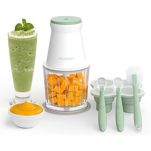 Momcozy Baby Food Maker, Baby Food Processor Gift Set for Baby Food, Meat, Vegetable, Fruit, Baby Food Blender with Baby Food Containers, Food Freezer Tray, Silicone Spoons, Spatula,Green