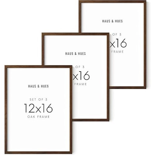 HAUS AND HUES 12x16 Walnut Oak Frame Set of 3 - Wooden Poster Holders, Rustic Gallery Wall Display