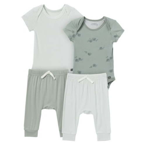 Modern Moments by Gerber Baby Neutral Super Soft 4-Piece Bodysuits and Pants Gift Set, Newborn - 12 Months