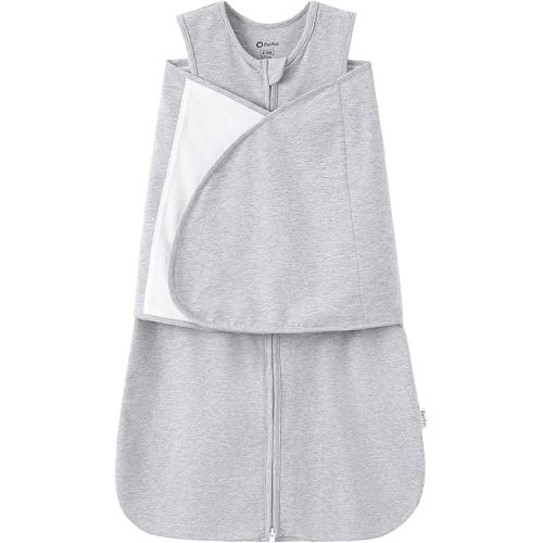 PATPAT Cotton Swaddle for Newborns, Soft Baby Wearable Blanket, Quiet Hook & Loop Closure, Easy Transition Design, 2-Way Zipper for Easy Diaper Changes, 0.5 TOG, Heather Gray, 0-3 Months
