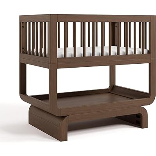 Storkcraft Santorini Deluxe 3-in-1 Convertible Bassinet (Hazelnut) – GREENGUARD Gold Certified Wood Baby Bassinet, Includes Water-Resistant Mattress, Converts to Toy Box and Bookcase