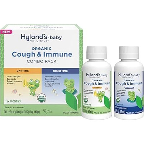 Hyland's Baby Organic Cough Syrup and Immune Support Day and Night Combo Pack, Eases Coughs, Supports Immunity, Promotes Sleep, Two 2 Fl Oz. Bottles (4 fl oz)