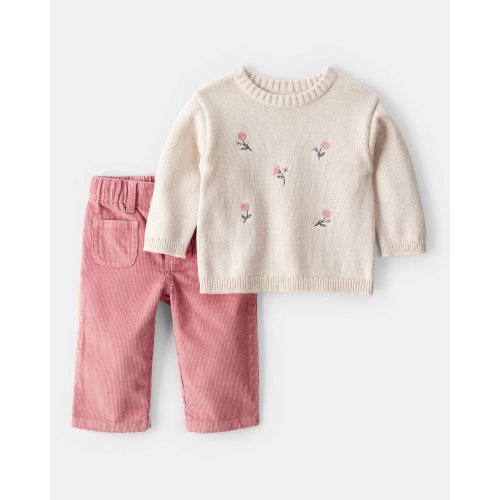 Baby Girl 2-Piece Floral Sweater & Pant Set - Cream - Carter's | Carter's