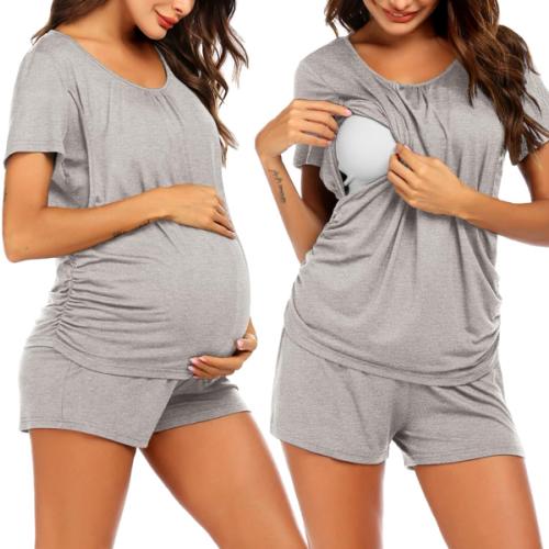 Ekouaer Pijamas de maternidad para mujer, pijamas de lactancia para lactancia materna, conjuntos de descanso posparto, ropa de dormir con capa de ropa de embarazo
