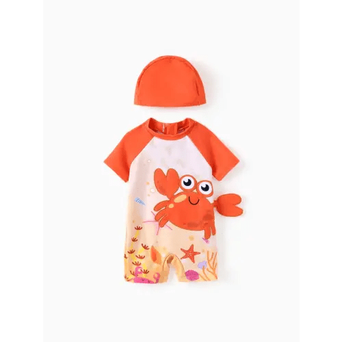 Baby Boy 2pcs Marine Shark Print Swimsuit with Swimming Cap