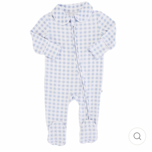 Peter Pan Collar Zipper Footie, 0-3M Dusty Blue