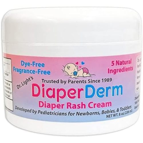 DiaperDerm Baby Diaper Rash Cream with 5 Ingredients for Gentle, Happy, and Rash-Free Skin Care, 8 oz