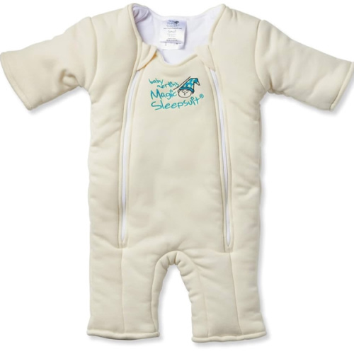 Baby Merlin's Magic Sleepsuit - Cotton Baby Swaddle Transition Product - Soft and Breathable Design, Double Zipper for Easy Diaper Changes, Promotes Safe Sleep - Cream - Small 12-18lbs