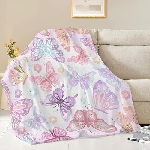 Butterfly Blanket Butterfly Gifts for Women Girls Super Soft Cozy Pink Butterflies Throw Blanket Warm Fuzzy Plush Fleece Bedding Decor Blanket for Kids Adults Bed 40"X50"