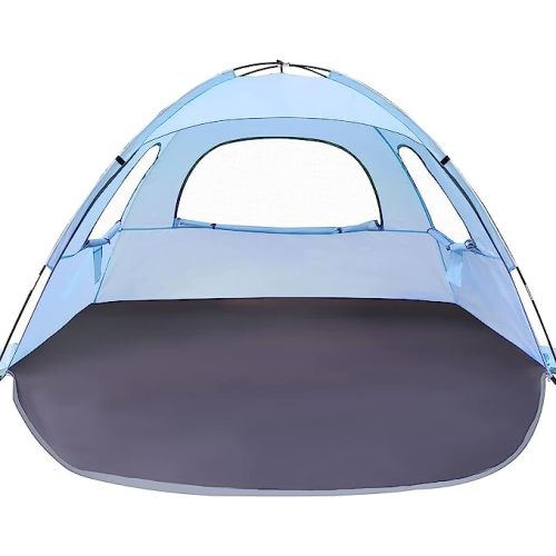 WhiteFang Beach Tent Anti-UV Portable Sun Shade Shelter for 3/4/6 Person, Extendable Floor with 3 Ventilating Mesh Windows Plus Carrying Bag, Stakes and Guy Lines