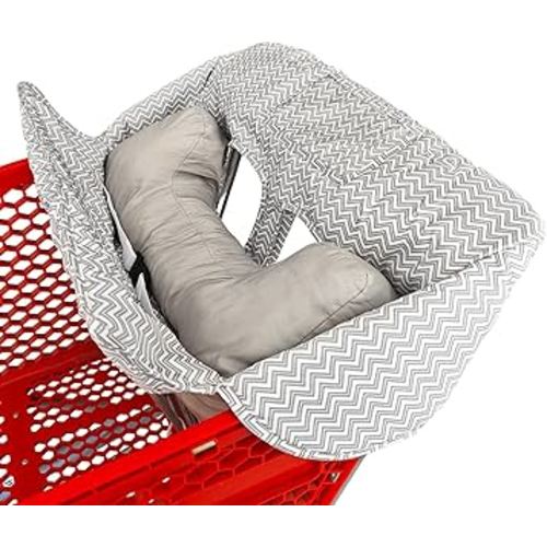 Soft Pillow Attached 2-in-1 Shopping Cart and High Chair Cover for Baby, Cotton Padded Cart Cover, Fold'n Roll Style, Portable with Carry Bag (Gray Chevron)