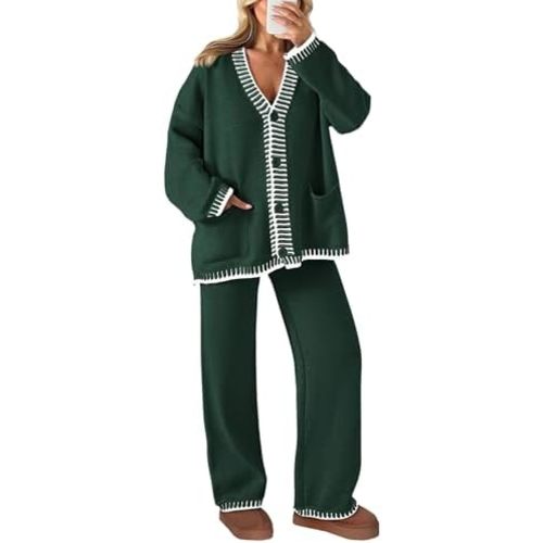 PRETTYGARDEN Lounge Sets for Women Fall 2025 Loungewear 2 Piece Outfits Cardigan Sweaters Track Suit Matching Winter Clothing