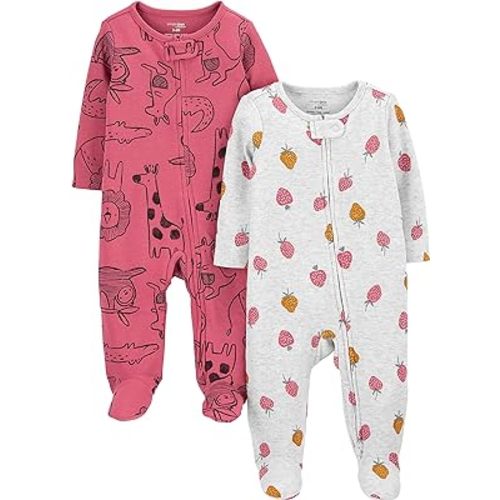 Amazon.com: Simple Joys by Carter's Baby Girls' 2-Way Zip Thermal Footed Sleep and Play, Pack of 2 : Clothing, Shoes & Jewelry