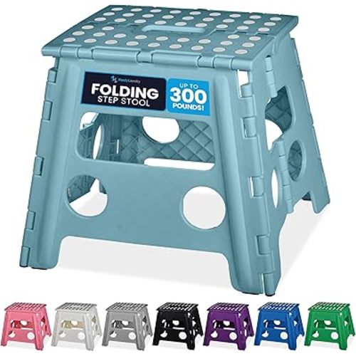 Handy Laundry Folding Lightweight Step Stool is Sturdy Enough to Support Adults and Safe Enough for Kids. Opens Easy with One Flip. Great for Kitchen, Bathroom or Bedroom. (Teal - 13 inch)