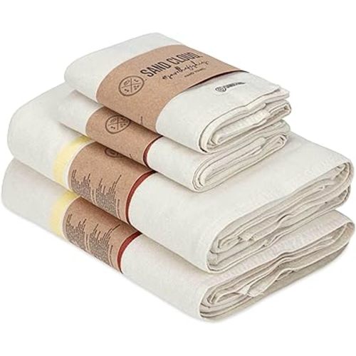 Sand Cloud Turkish Bath Towels for Bathroom, Set of 4 (Fringeless Natural, Extra Large) - Soft Linen Turkish Organic Cotton is Luxurious & Absorbent - Premium Shower & Bathroom Towels Dry Faster