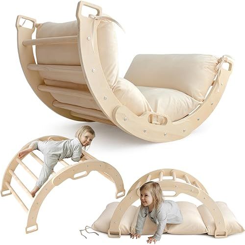Arch Rocker Arch with Cushion - Wooden Climber Montessori Climbing Arch for Kids, Pillow for Arches