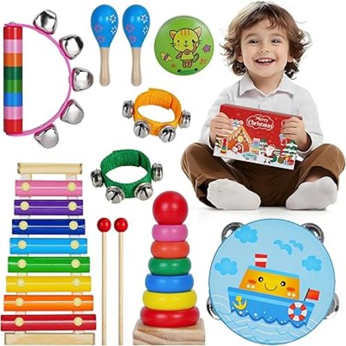 Kids Musical Instruments for Toddlers,Baby Musical Toys for Toddlers,Christmas Kids Gifts,First Birthday Gifts for Boys Girls,Kids Xylophone,Maracas for Baby,Wooden Instruments Toddler Toys with Bag