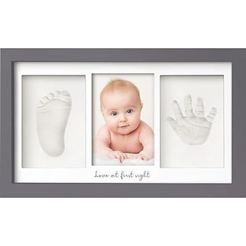 Baby Hand and Footprint Kit - Clay Handprint Keepsake Frame, Newborn Nursery Picture Frame, Personalized New Mom Gifts for Baby Shower & Registry (Gunmetal Gray)