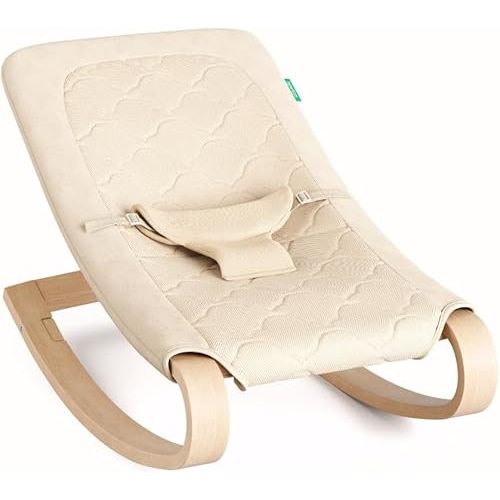Newton Baby Rocker – Ultra-Breathable & Washable Infant Rocking Seat with Natural Wood Frame, Lightweight Baby Bouncer with 3-Point Harness & Kickstand, GREENGUARD Gold Certified (0–6 Months)