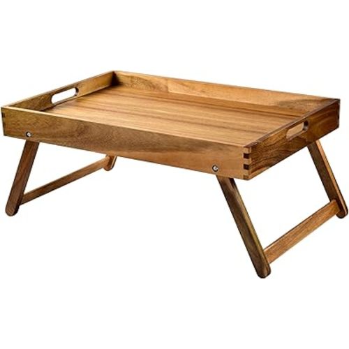 Extra Large Folding Bed Tray Table, 22’’ x 14’’ Acacia Wood Breakfast Tray, Food Serving Tray with Legs for Eating in Bed
