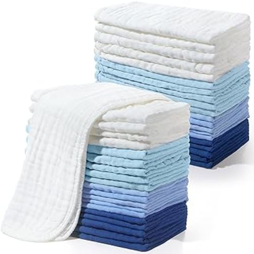Buryeah 20 Pcs Burp Cloths Large 20" x 10" 100% Cotton Hand Washcloths 6 Layers Extra Absorbent and Soft (Cool Colors)
