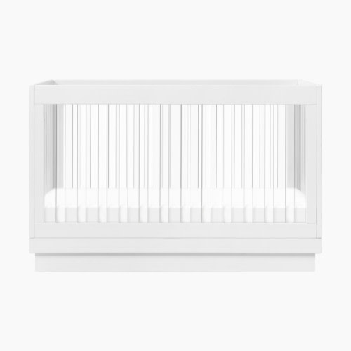 babyletto Harlow Acrylic 3-in-1 Convertible Crib with Toddler Bed Conversion Kit - White With White Base And Acrylic Slats
