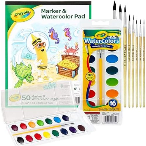 Watercolor Paint Set - 16 Watercolor Paint, 50 Sheets Watercolor Paper Pad, 8 Paint Brushes for Kids - Ultimate Water color Painting Kids Supplies Set, 10 Piece Set