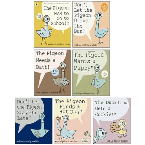 Pigeon Series 7 Books Collection Set By Mo Willems (Pigeon Needs A Bath, Duckling Gets a Cookie, The Pigeon Wants a Puppy, The Pigeon Finds a Hot Dog!, Don't Let the Pigeon Stay Up Late! & More)
