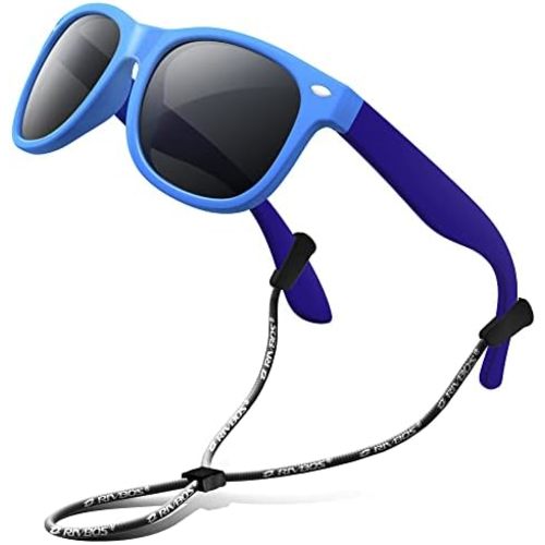 RIVBOS Kids Sunglasses Polarized UV Protection Flexible Rubber Glasses Shades with Strap for Boys Girls RBK004