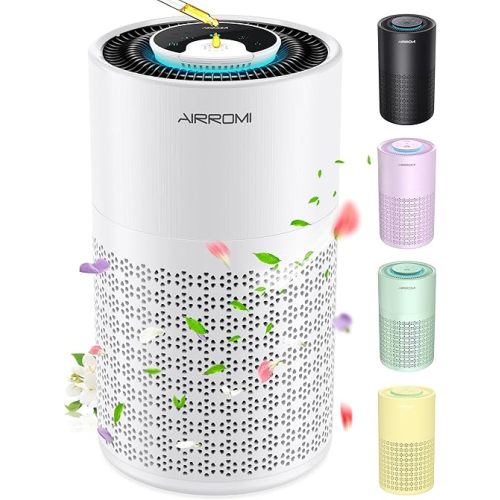 AIRROMI Air Purifier for Bedroom with HEPA 3-in-1 Filter, Pet Air Purifier for Home Cat Pee Smell, Covers Upto 990 Ft², Quiet 360° intake Air Cleaner for pet hair,allergies,Dust,Smoke A2001 White