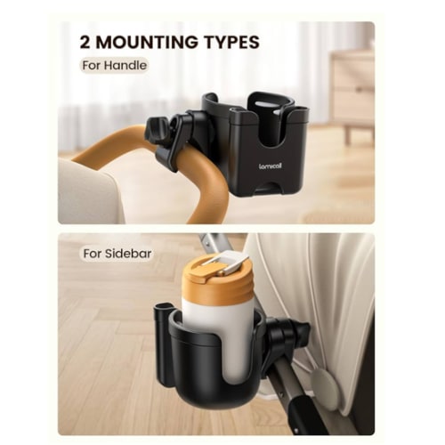 Lamicall Stroller Cup Holder with Phone Holder - 2-in-1 Stable Anti-Slip Stroller Accessories for Uppababy, Doona, Nuna, Jogger, Britax, Bugaboo, Walker, Wheelchair, Bike, Scooter