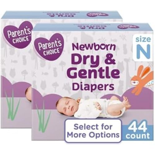 (Pack of Two) Parents~Choice Dry & Gentle Diapers Size N Born, White 44 Count