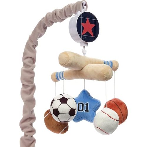 Lambs & Ivy Baby Sports Musical Baby Crib Mobile Soother Toy - Gray