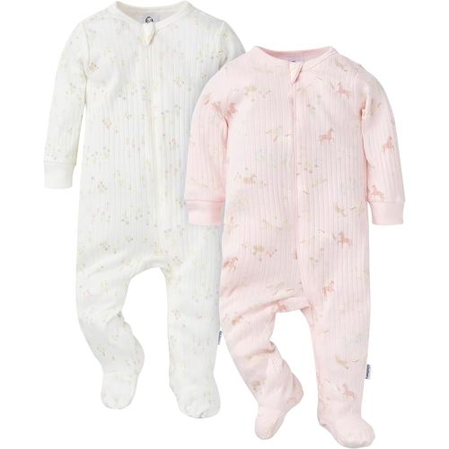 Gerber baby-girls Baby Unisex 2-pack 2-way Zip Textured Sleep 'N Play