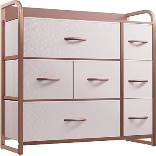 YITAHOME Dresser with 7 Drawers - Fabric Storage Tower, Organizer Unit for Bedroom, Living Room, Hallway, Closets - Sturdy Steel Frame, Wooden Top & Easy Pull Fabric Bins, Pink