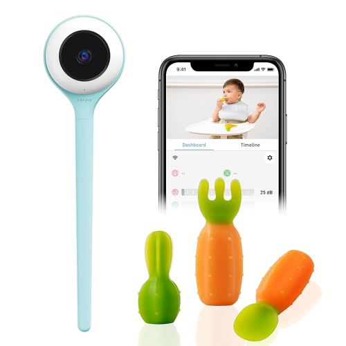 Lollipop Smart WiFi Baby Camera (Turquoise) Bundle with Baby Learning Tableware - Camera with Breathing Detection and Sleep Tracking - Tableware with 4 Learning Stages for Self-Feeding