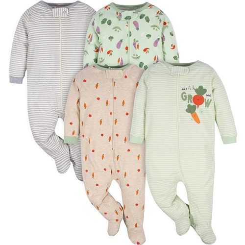 Gerber Baby Boys 4 Pack Sleep 'N Play Footie - Newborn - Happy Veggies