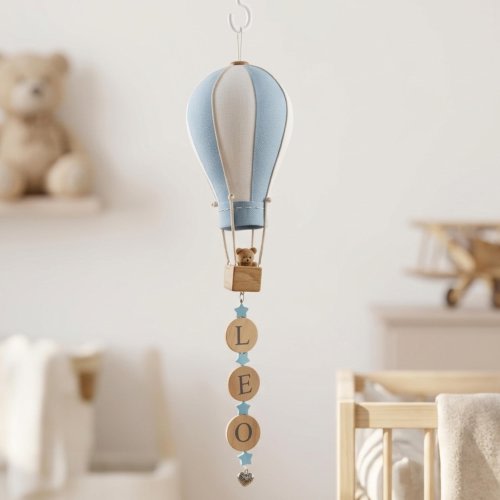 Personalized Hot Air Balloon & Bear, Custom Name Baby Shower Gift, Hanging Nursery Decor