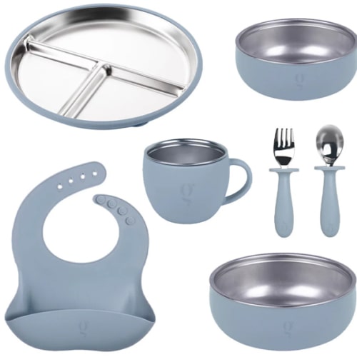 Premium 7-Piece Silicone & Stainless Steel Kids Dinnerware Set | Feedi – Green Walnut Inc.