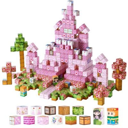 Angel Sar Magnetic Blocks 100 PCS Princess Castle Set, STEM Building Toys with Dual-Sided Panels, Montessori Sensory Learning Kit for Kids