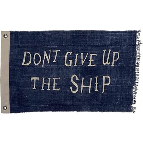 Vintage Indigo Flag, 100% Cotton, Don't Give Up the Ship (18" x 30" approx)