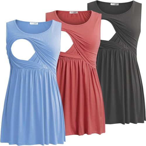 Bearsland Women's Maternity Nursing Tank Tops Sleeveless Scoop Neck Breastfeeding Shirt Pregnancy Clothes