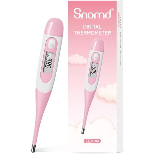 Clinical Digital Thermometer for Adults and Babies, Oral Armpit and Rectal Temperature Thermometer for Fever with Alarm, Flexible Tip