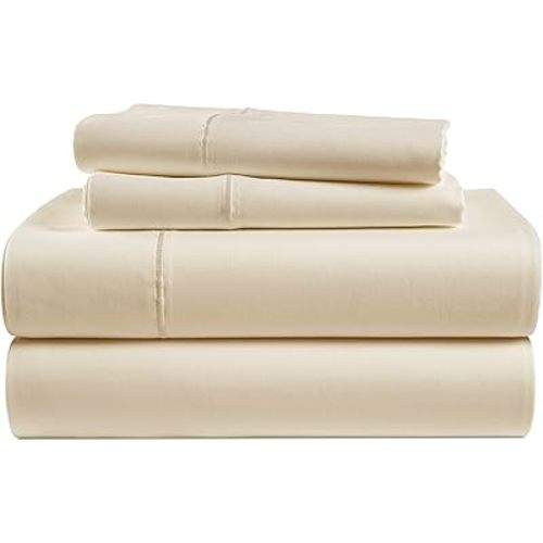 LANE LINEN 100% Egyptian Cotton King Bed Sheets, Eco Friendly No Pill Naturally Cooling Sheet King Size, Soft & Comfy Sateen Weave Silky Smooth Finish, Available in Variety of Colors -Ivory