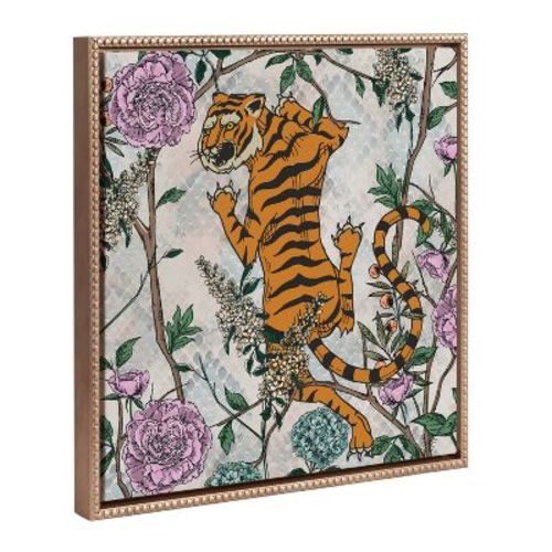 22"x22" Sylvie Beaded Tiger Floral Framed Canvas by Nikki Chu: Wall Decor, Modern Art - Kate & Laurel All Things Decor