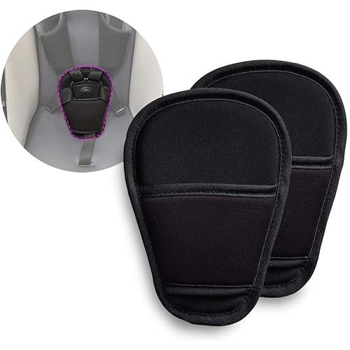 SeedFuture Baby Stroller Seatbelt Crotch Cushion Black 2 Piece, Universal Pram Belt Pads for Newborns Infants Kids, Pushchair Seat Belt Crotch Covers