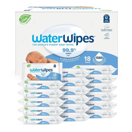 WaterWipes Original Baby Wipes, 99.9% Water-Based Wipes, Unscented & Hypoallergenic for Sensitive Skin, 1080 Count (18 Packs), Packaging May Vary