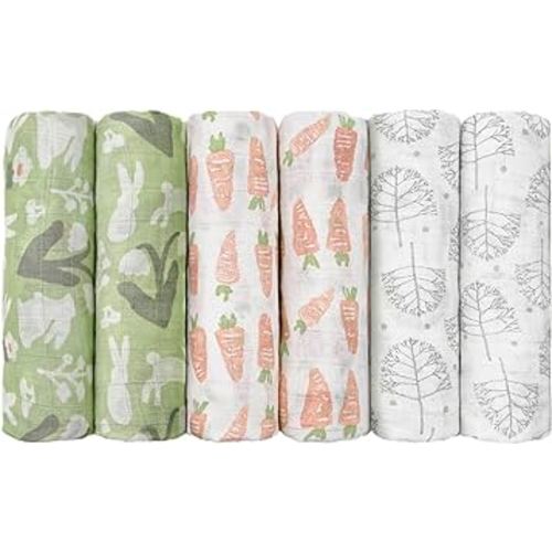 GLLQUEN BABY Receiving Blanket Boy Cotton Muslin Swaddle Blankets Girl Newborn Squares Breathable & Soft Thin Baby Blankets Cloths Double Absorbent Infant Swaddling Wrap - 6 Pack(Carrot)