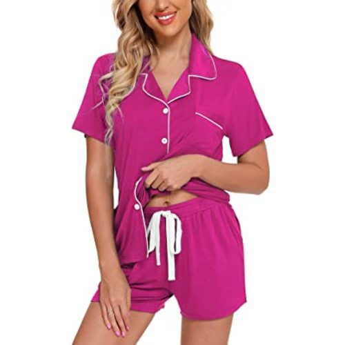 Senert Pajamas Set For Women Short Sleeve Sleepwear Soft Button Down Pjs Set Nightwear Lounge Sets S-XXL