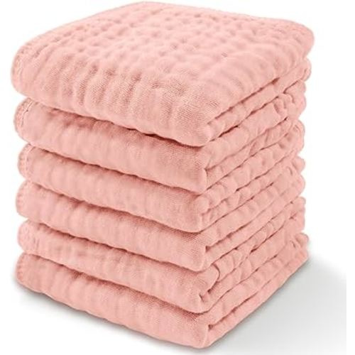 Baby Washcloths, Muslin Cotton Towels, Large 10”x10” Wash Cloths Soft on Sensitive Skin, Absorbent for Boys & Girls, Newborn Baby & Toddlers Essentials Shower Registry Gift (Lace, Pack of 6)